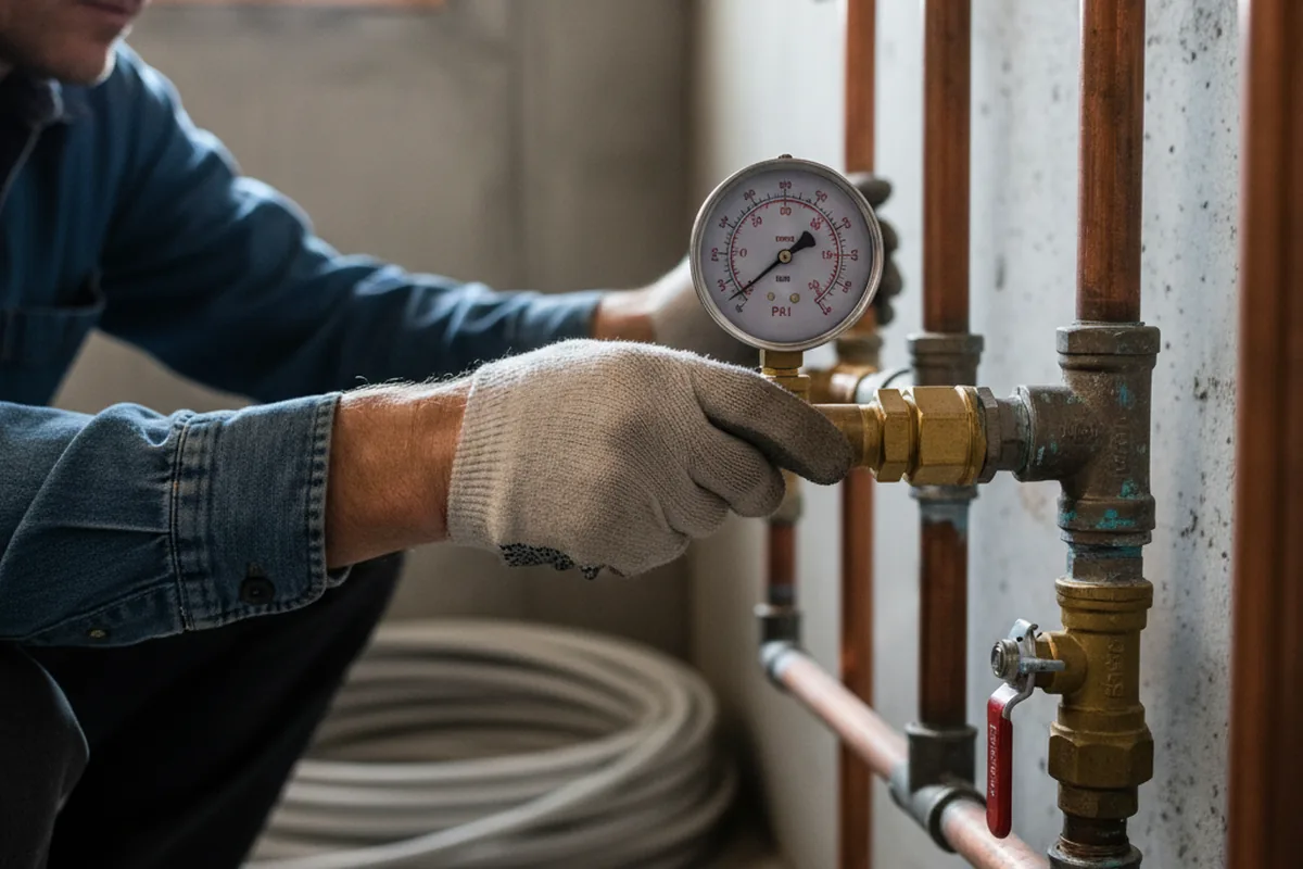 Pressure testing a repaired line during Water Line Repair in Carbonado